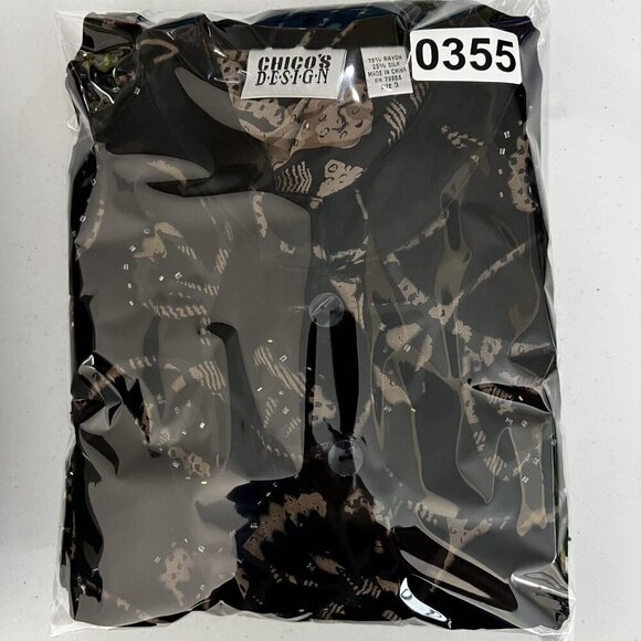 Chicos Design Womens 3 L Black Silk Velvet Burnout Jacket Mandarin Collar Tunic - Picture 15 of 15